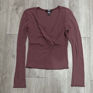 Revamped Mauve Ribbed Wrap Blouse